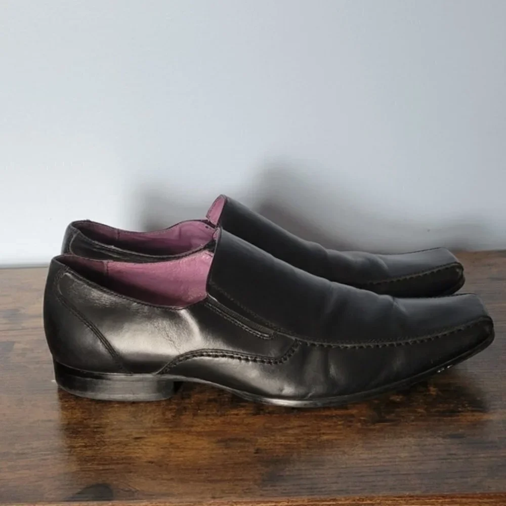 Aldo Men’s Black Leather Slip-On Dress Shoes | Sleek Square Toe - Size 9